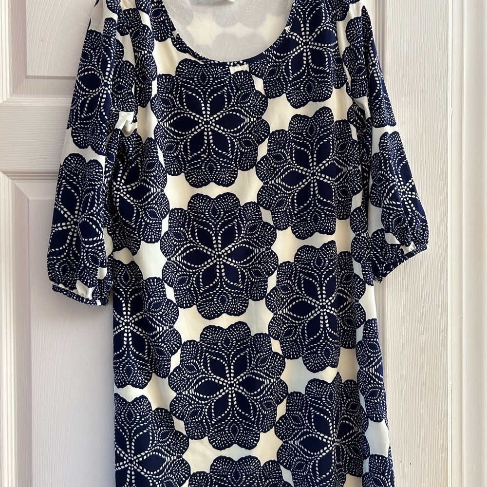 Peach Love California Navy and White Patterned Dress